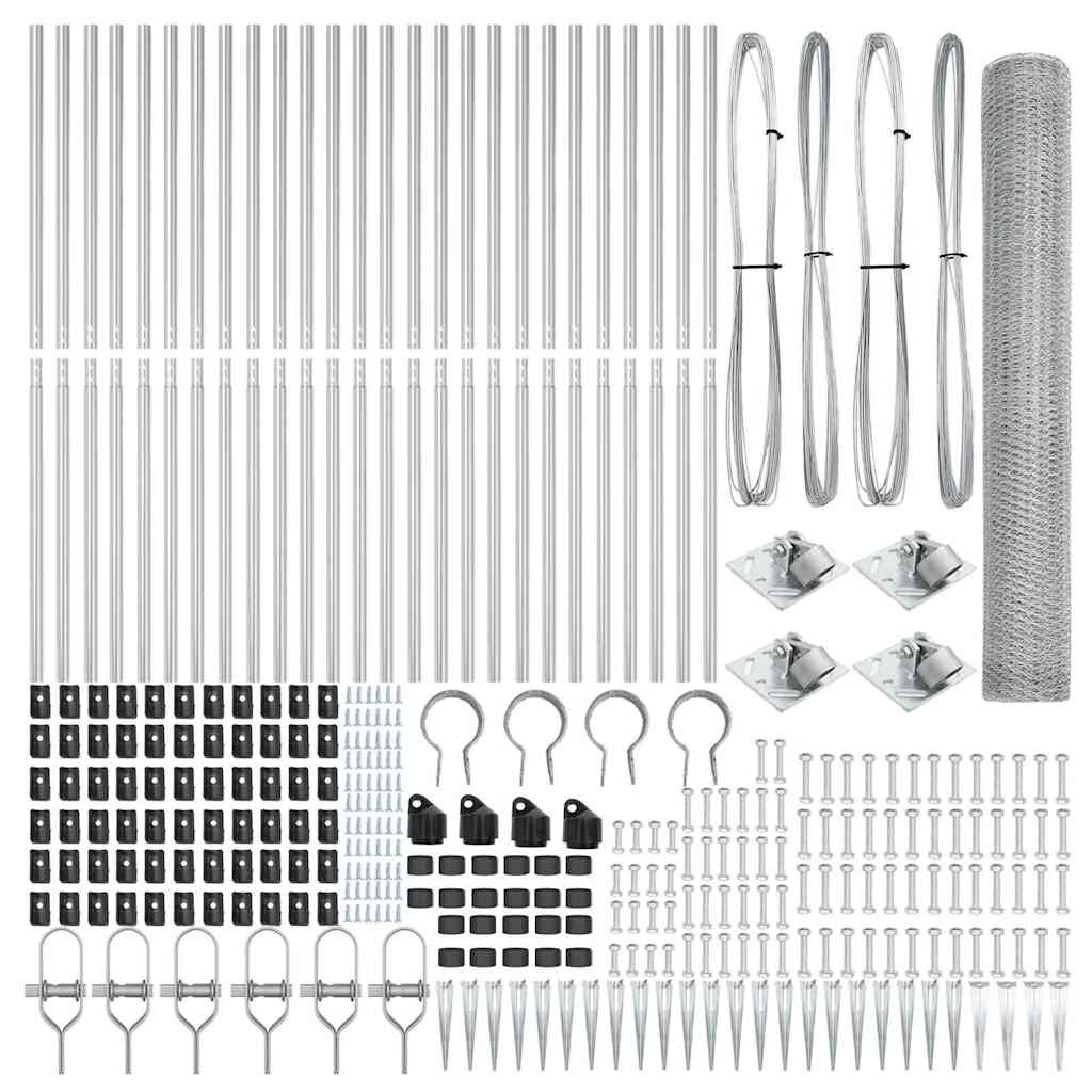vidaXL Hexagonal Fence with Post 50 x 1.2 m Galvanised Steel Silver 5