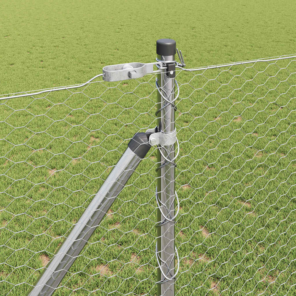 vidaXL Hexagonal Fence with Post 50 x 1.2 m Galvanised Steel Silver 4