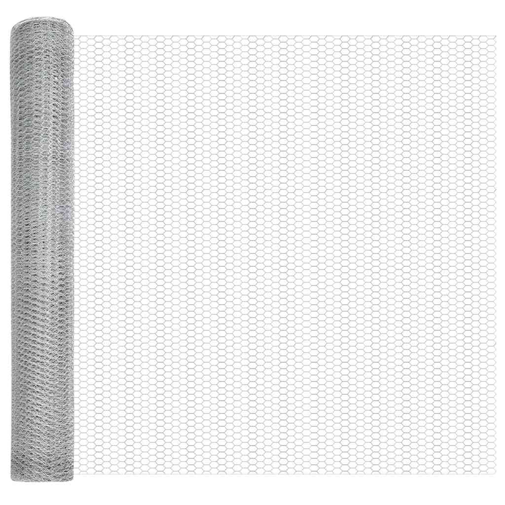 vidaXL Hexagonal Fence with Post 50 x 1.2 m Galvanised Steel Silver 6