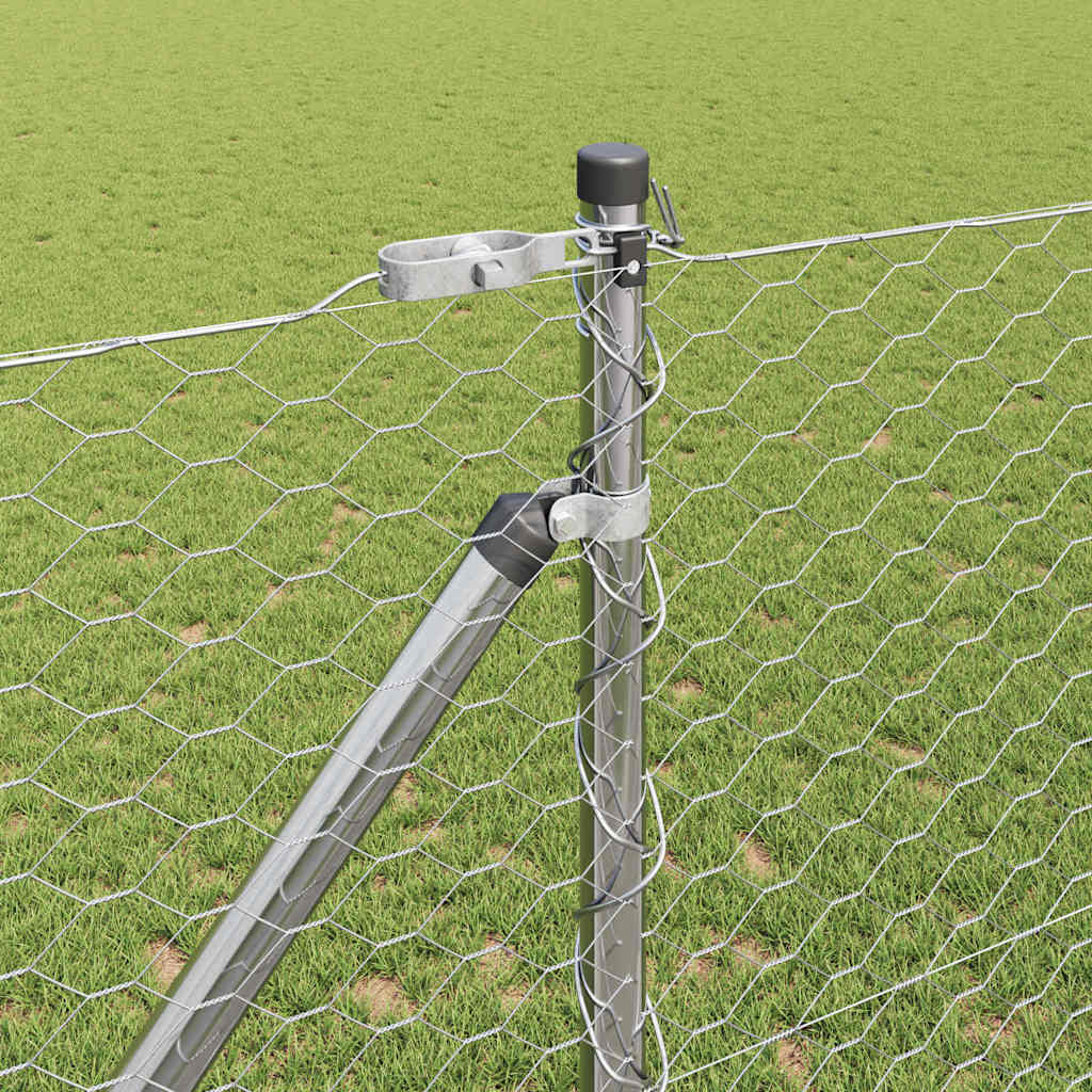 vidaXL Hexagonal Fence with Post 50 x 1.2 m Galvanised Steel Silver 4
