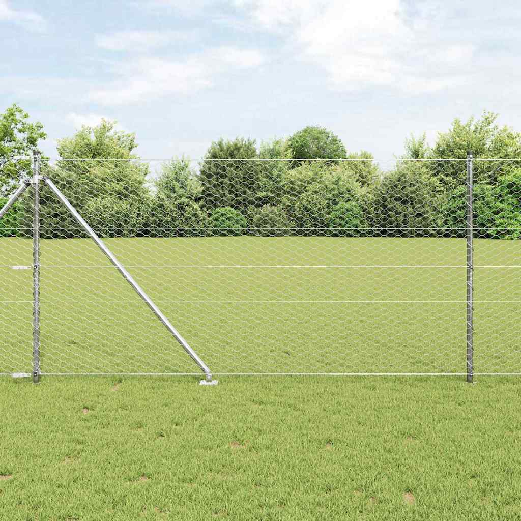 vidaXL Hexagonal Fence with Post 50 x 1.2 m Galvanised Steel Silver 1
