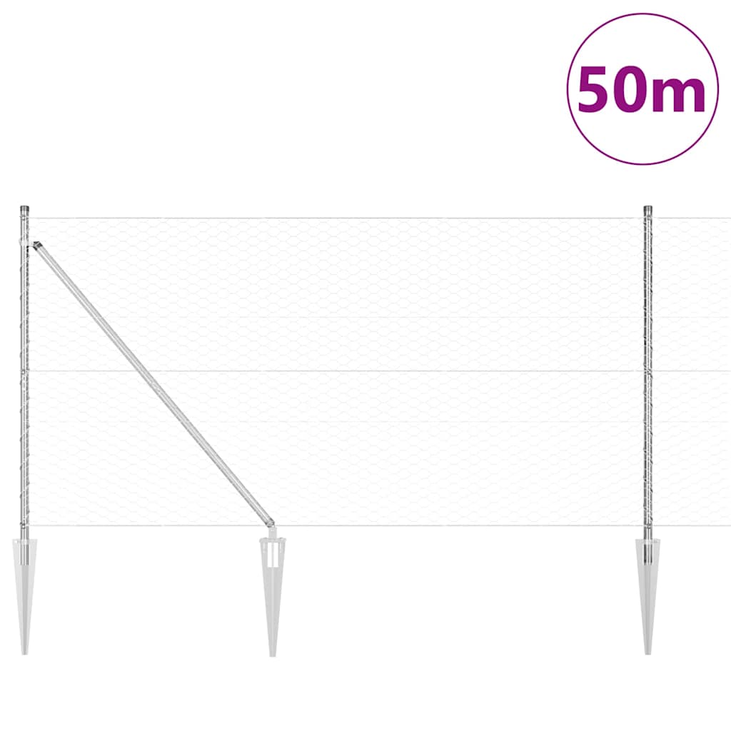 vidaXL Hexagonal Fence with Post 50 x 1.2 m Galvanised Steel Silver 3