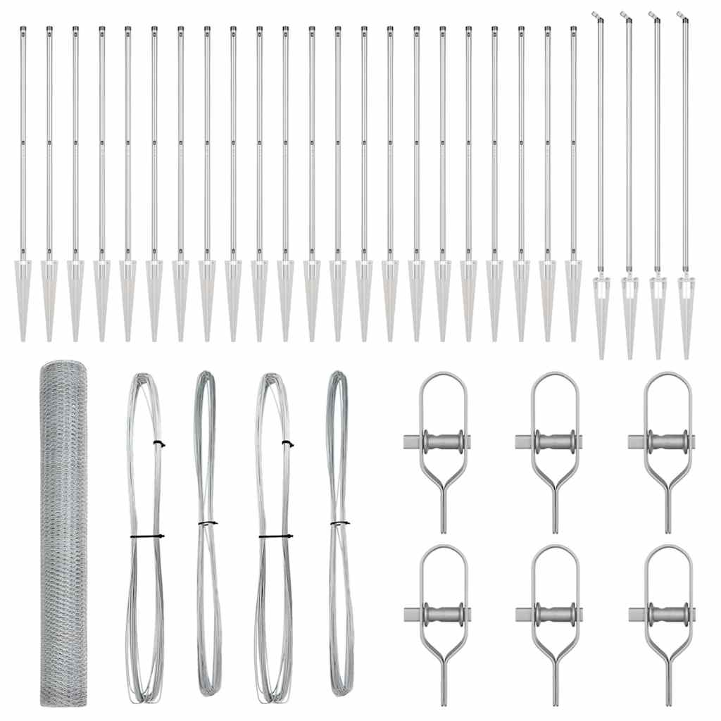 vidaXL Hexagonal Fence with Post 50 x 1.4 m Galvanised Steel Silver 2