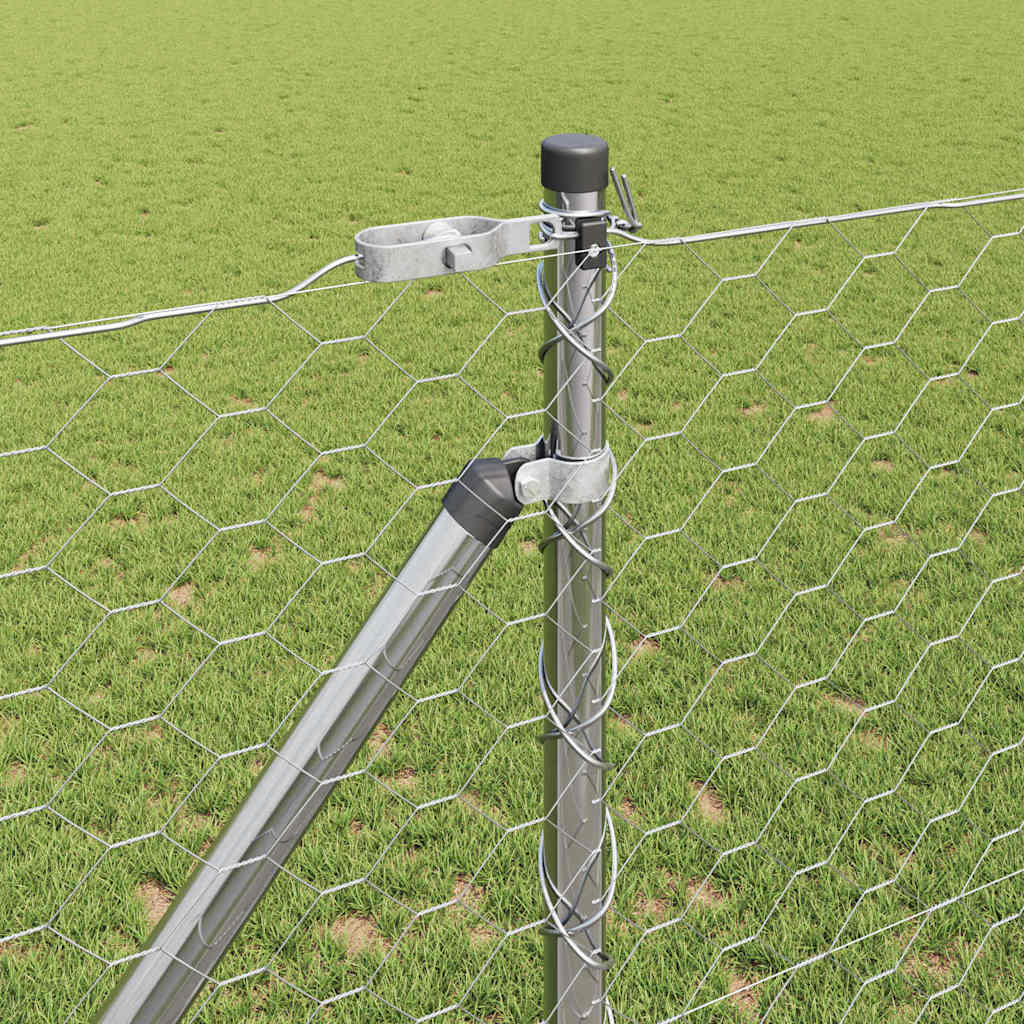 vidaXL Hexagonal Fence with Post 50 x 1.4 m Galvanised Steel Silver 4