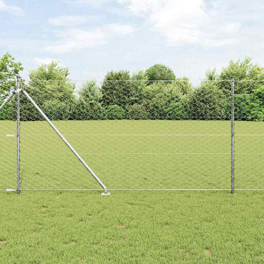 vidaXL Hexagonal Fence with Post 50 x 1.4 m Galvanised Steel Silver 1