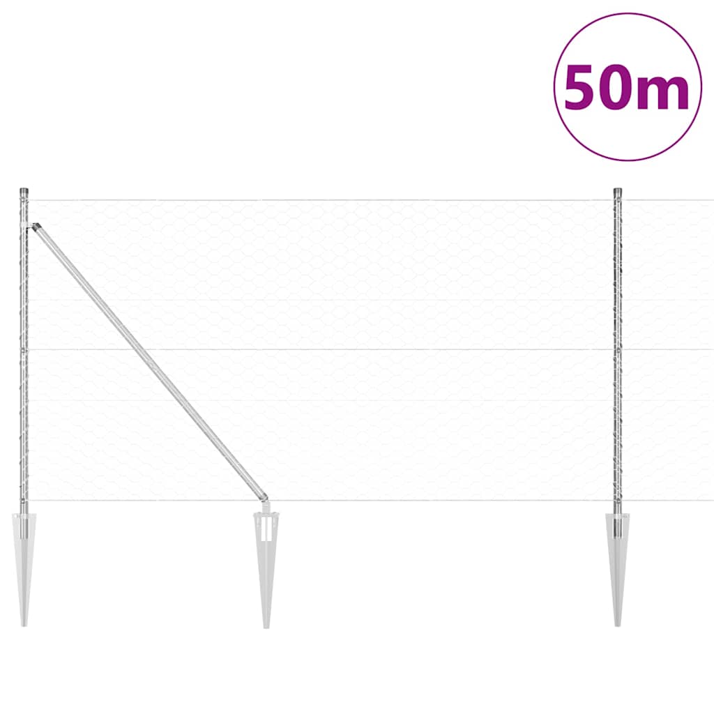 vidaXL Hexagonal Fence with Post 50 x 1.4 m Galvanised Steel Silver 3