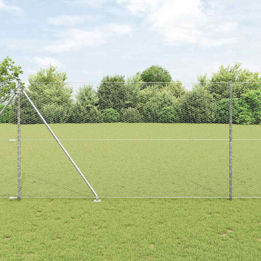 vidaXL Hexagonal Fence with Post 50 x 1.5 m Galvanised Steel Silver 1