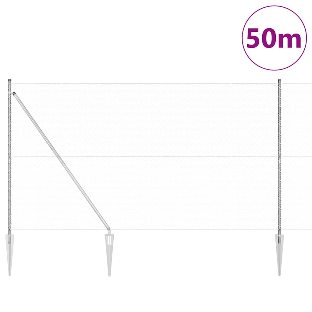 vidaXL Hexagonal Fence with Post 50 x 1.5 m Galvanised Steel Silver 3
