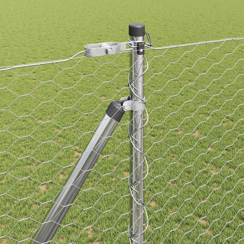 vidaXL Hexagonal Fence with Post 50 x 1.5 m Galvanised Steel Silver 4