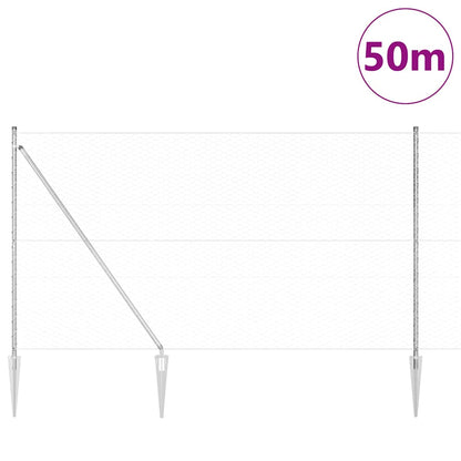 vidaXL Hexagonal Fence with Post 50 x 1.5 m Galvanised Steel Silver 3
