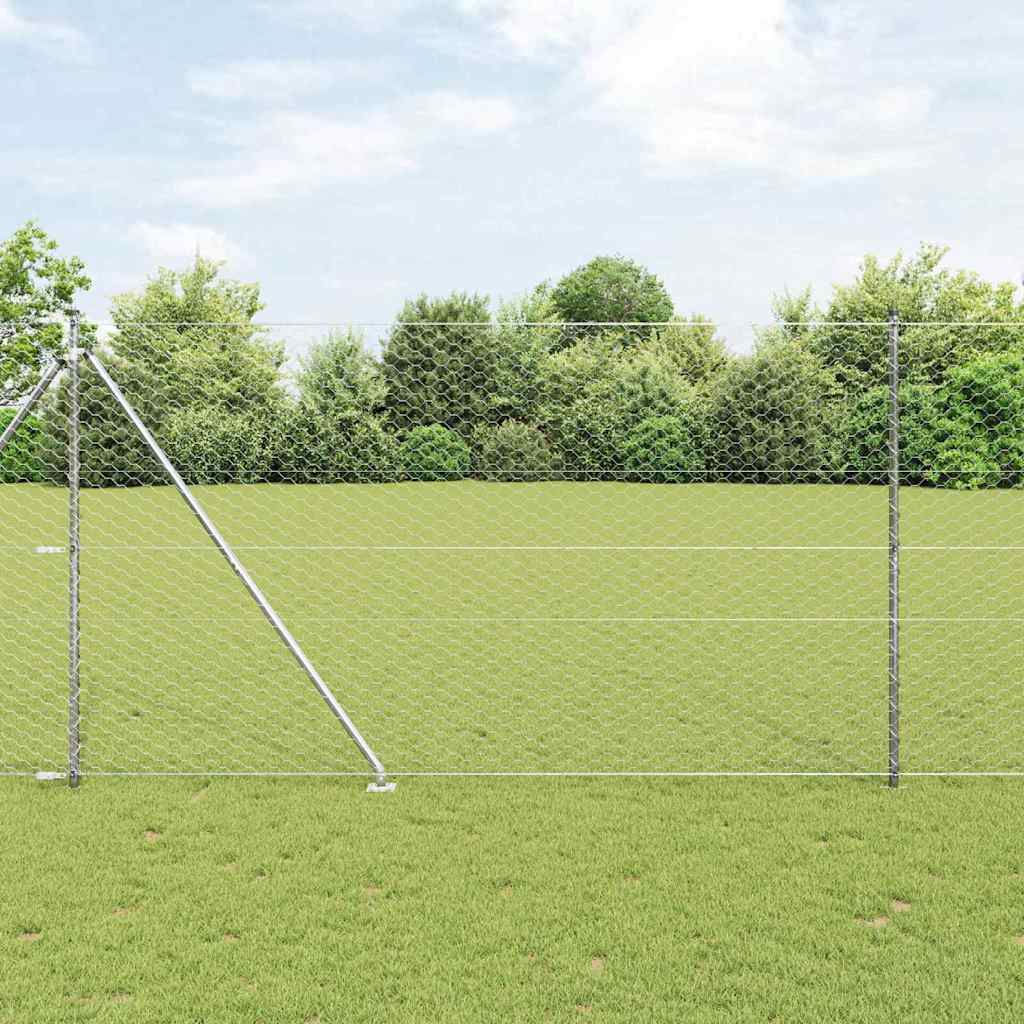 vidaXL Hexagonal Fence with Post 50 x 1.5 m Galvanised Steel Silver 1
