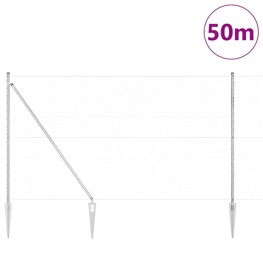 vidaXL Hexagonal Fence with Post 50 x 1.5 m Galvanised Steel Silver 3