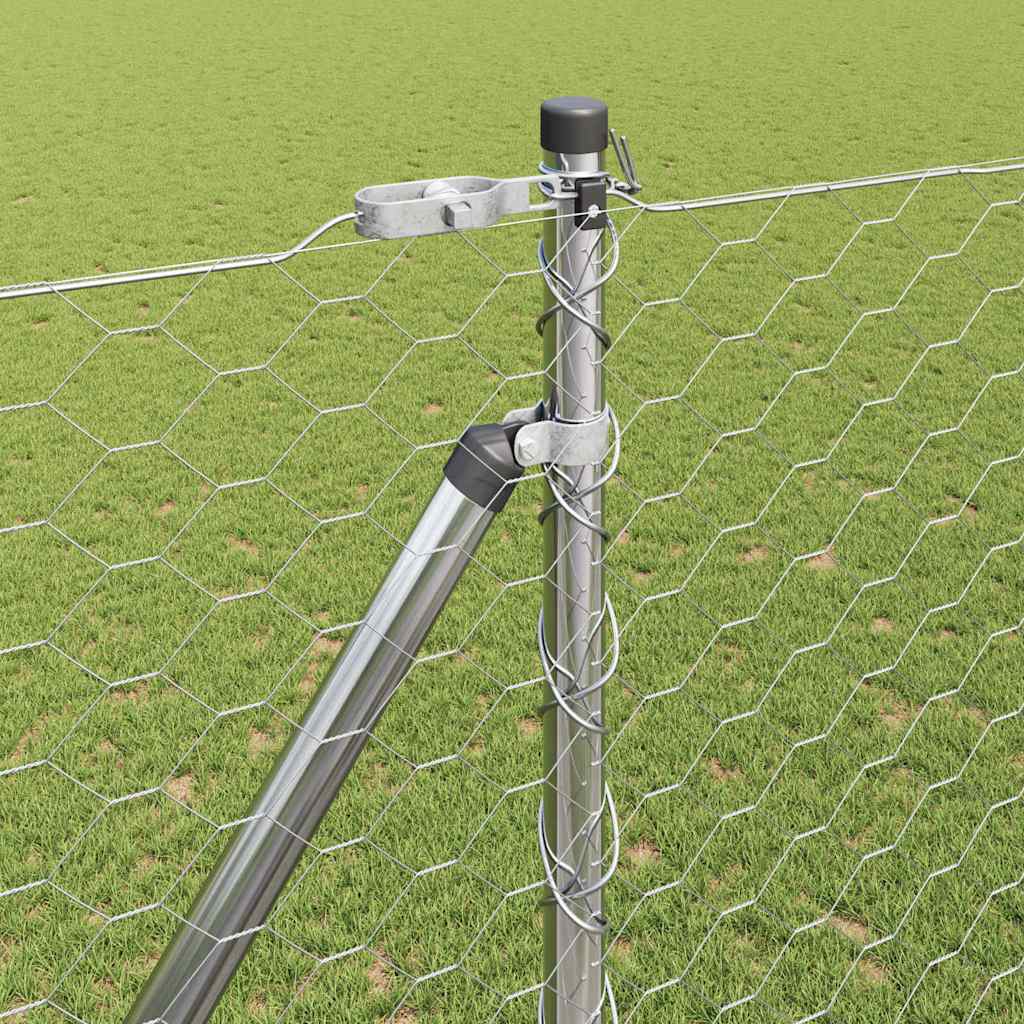 vidaXL Hexagonal Fence with Post 50 x 1.6 m Galvanised Steel Silver 4
