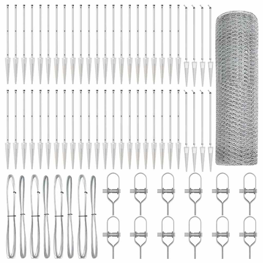 vidaXL Hexagonal Fence with Post 100 x 0.4 m Galvanised Steel Silver 2