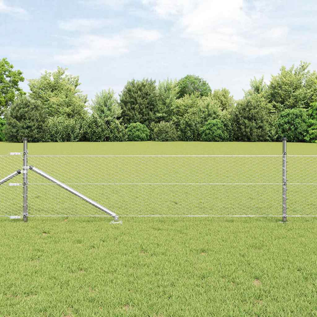 vidaXL Hexagonal Fence with Post 100 x 0.4 m Galvanised Steel Silver 1