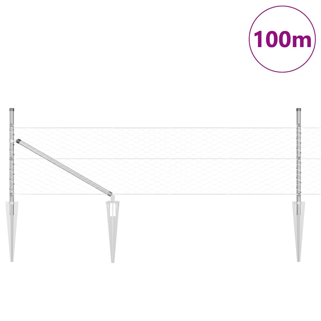 vidaXL Hexagonal Fence with Post 100 x 0.4 m Galvanised Steel Silver 3