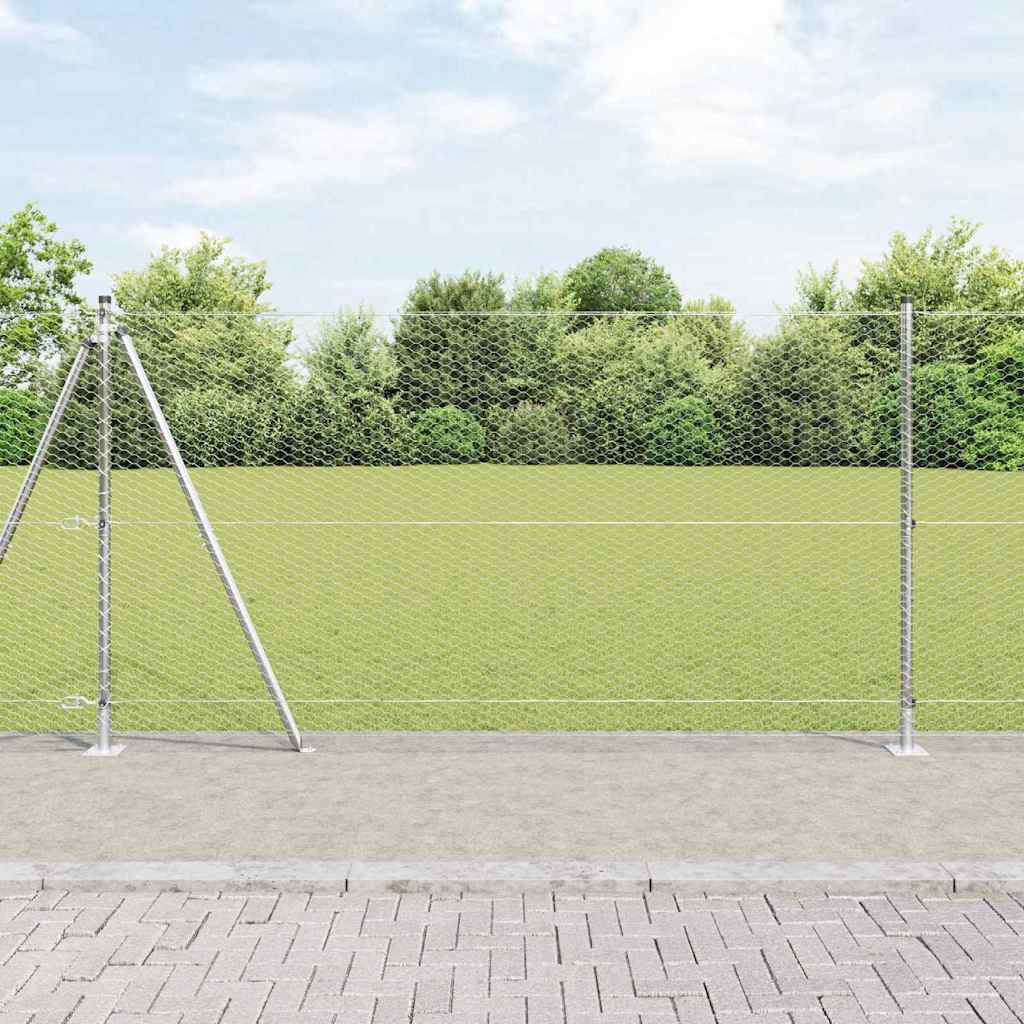 vidaXL Hexagonal Fence with Concrete Base 50 x 1 m Galvanised Steel mesh Size 25 mm mesh