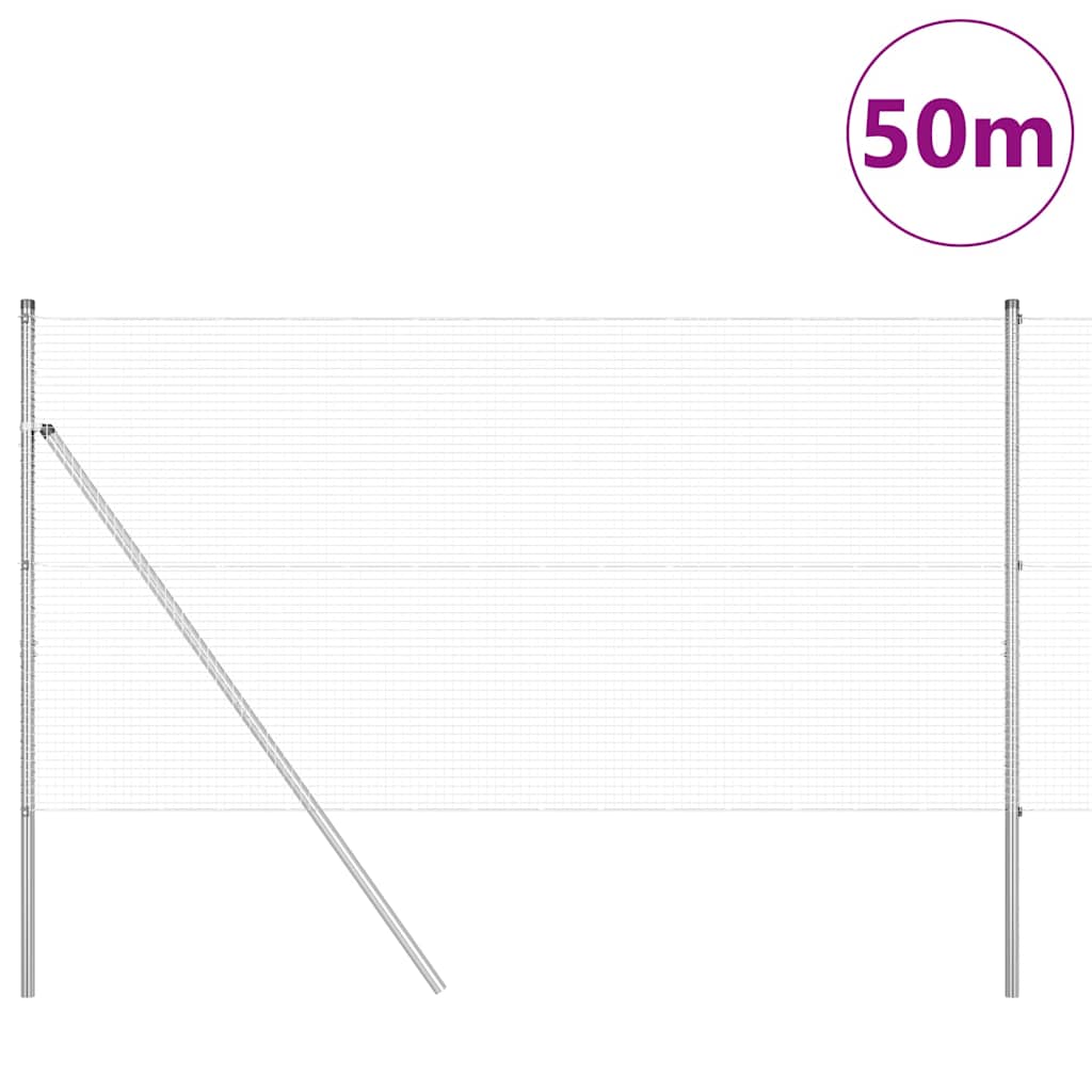 Welded Wire Fence Ground Fix 50 x 1 m Silver Galvanised steel Length 50 m Mesh size 1.9 x 1.9 cm mesh 1.4 m