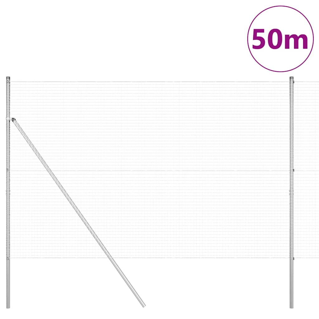 vidaXL Welded Wire Fence Ground Fix 50 x 1.5 m Galvanised Steel Silver 3