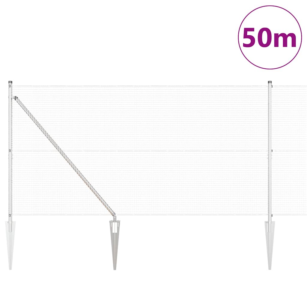 vidaXL Welded Wire Fence with Spikes 50 x 1.4 m Galvanised Steel Mesh 3