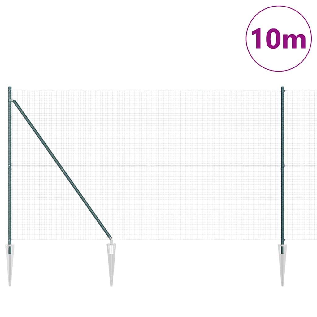 Welded Wire Fence with Spikes 10 x 1 m PVC-coated Steel Green mesh Size 25 x 25 mm mesh 1.5 m