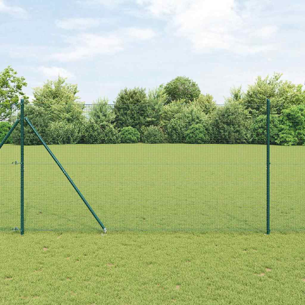 vidaXL Welded Wire Fence with Spikes 50 x 1.4 m PVC-coated Steel Green 1