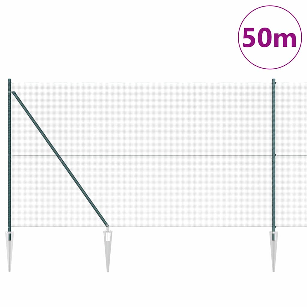 vidaXL Welded Wire Fence with Spikes 50 x 1.5 m PVC-coated Steel Green 3