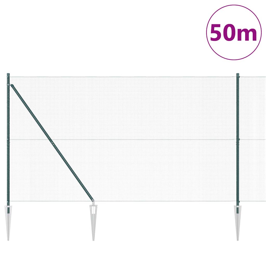 vidaXL Welded Wire Fence with Spikes 50 x 1.5 m PVC-coated Steel Green 3
