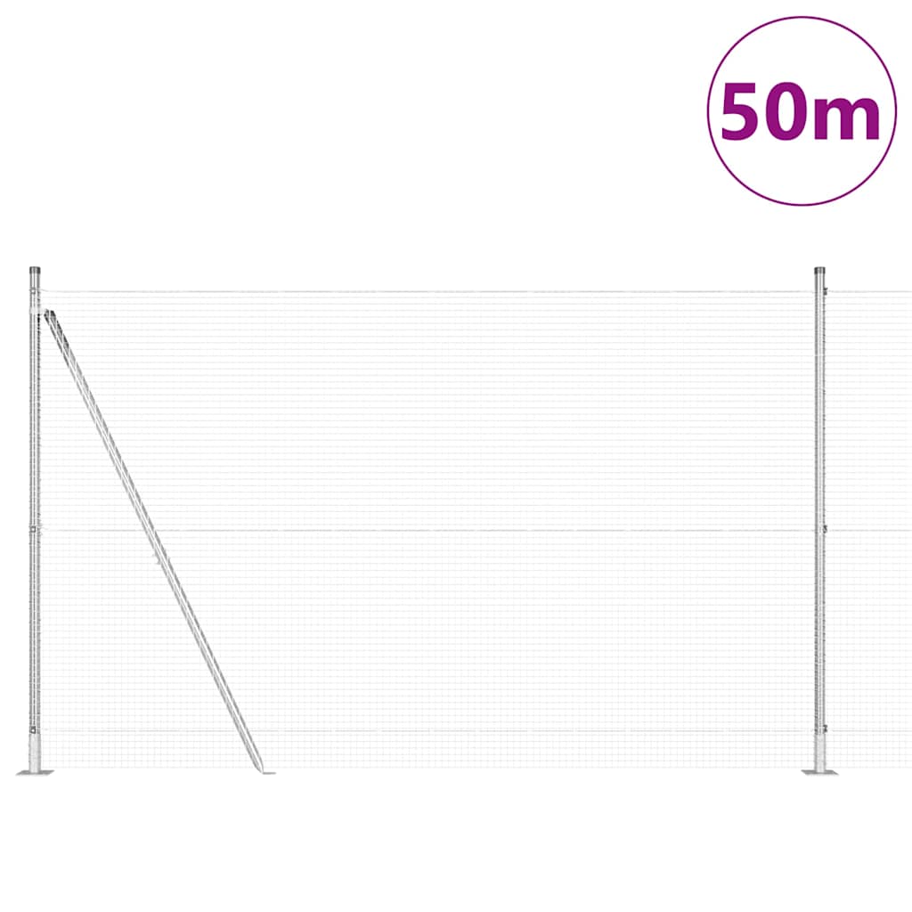 vidaXL Welded Wire Fence with Concrete Base 50 x 1.4 m Silver Mesh 3
