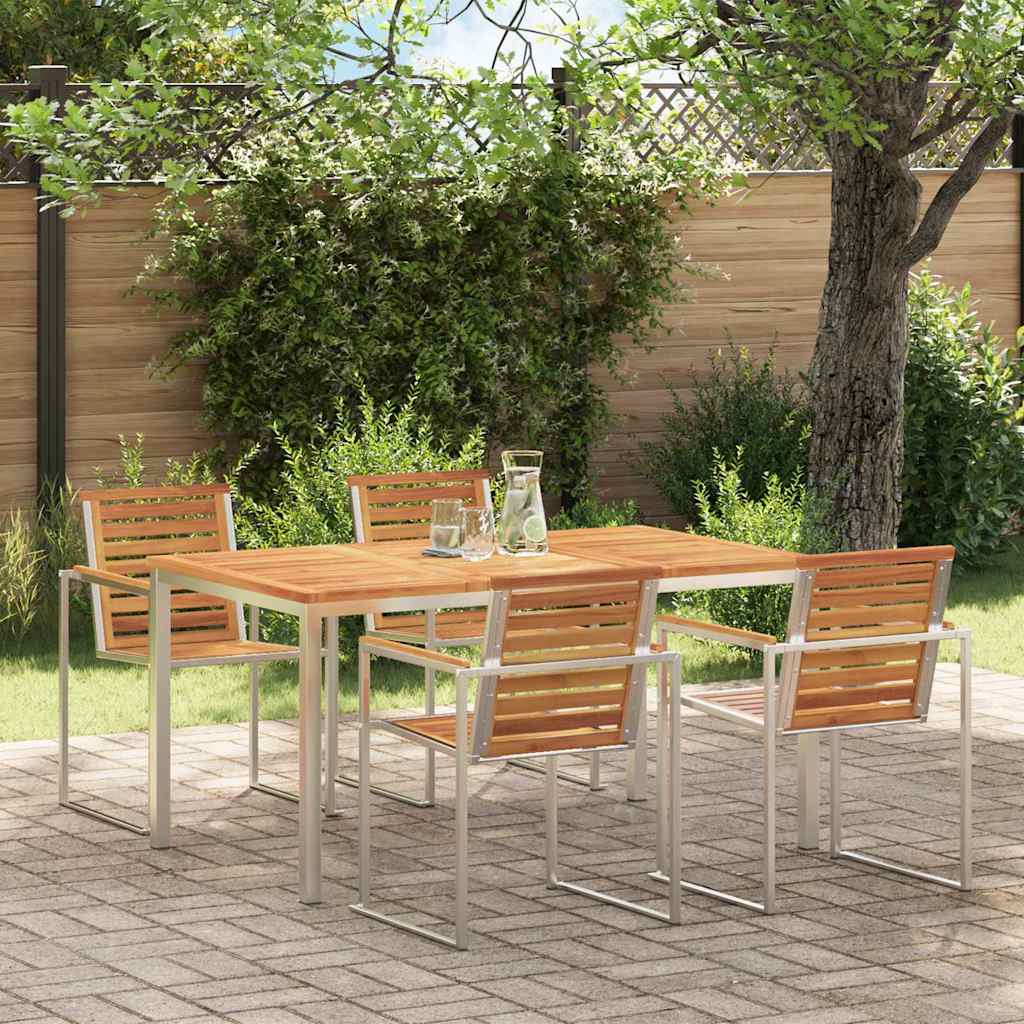vidaXL Dining Table 150x90x75 cm Solid Acacia Wood and Stainless Steel 1