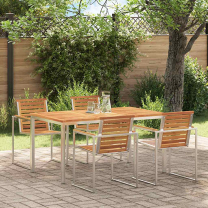 vidaXL Dining Table 150x90x75 cm Solid Acacia Wood and Stainless Steel 1