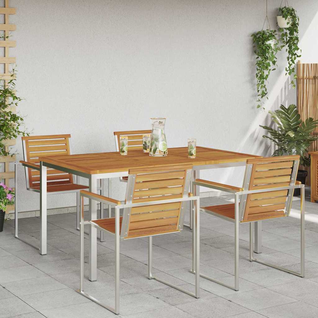 vidaXL Dining Table 150x90x75 cm Solid Acacia Wood and Stainless Steel 4
