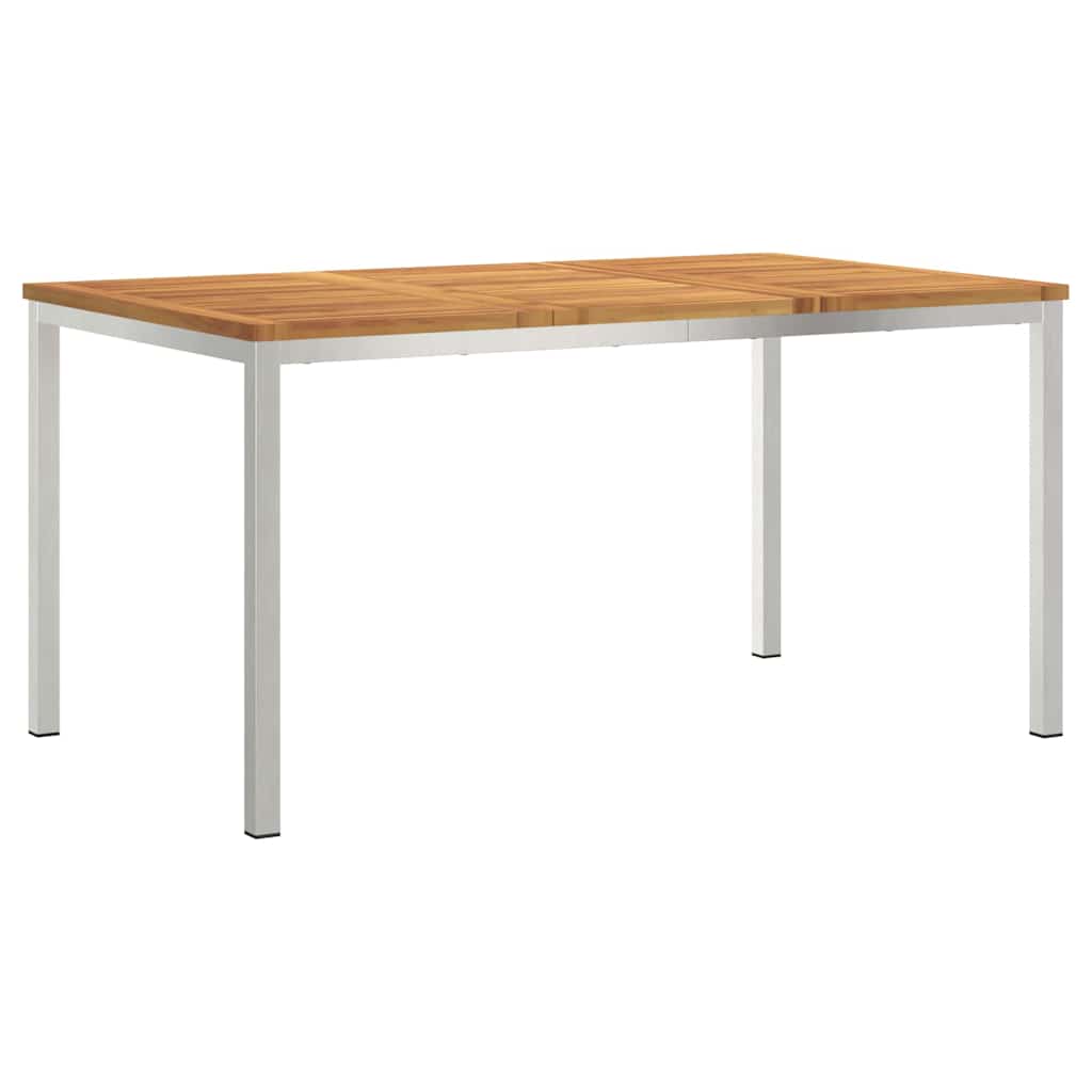 vidaXL Dining Table 150x90x75 cm Solid Acacia Wood and Stainless Steel 2