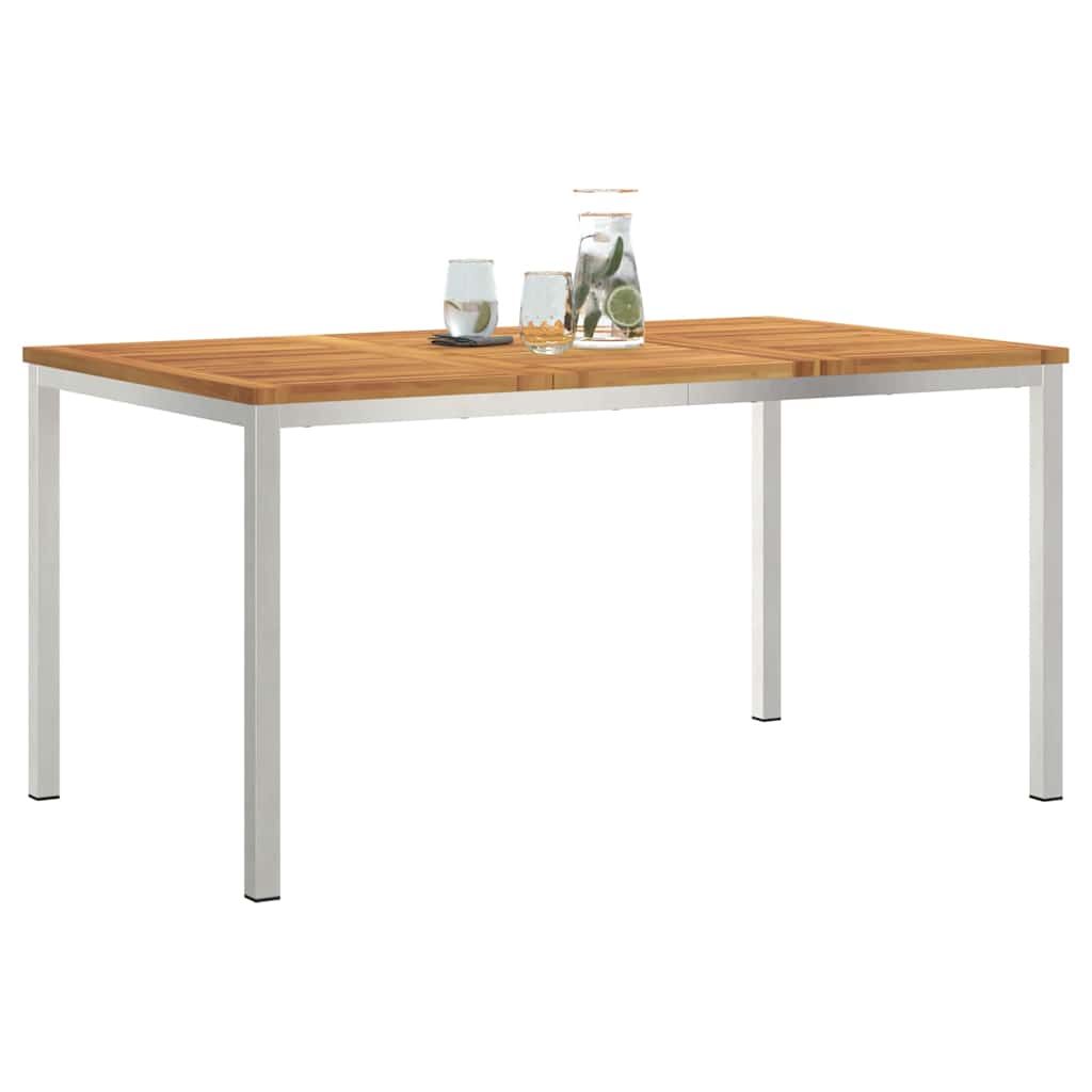 vidaXL Dining Table 150x90x75 cm Solid Acacia Wood and Stainless Steel 3