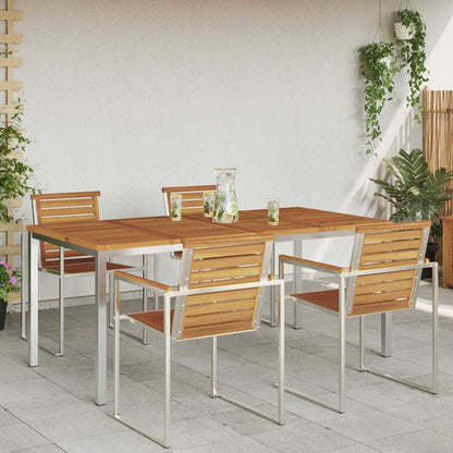 vidaXL Dining Table 180x90x75 cm Solid Acacia Wood and Stainless Steel 4