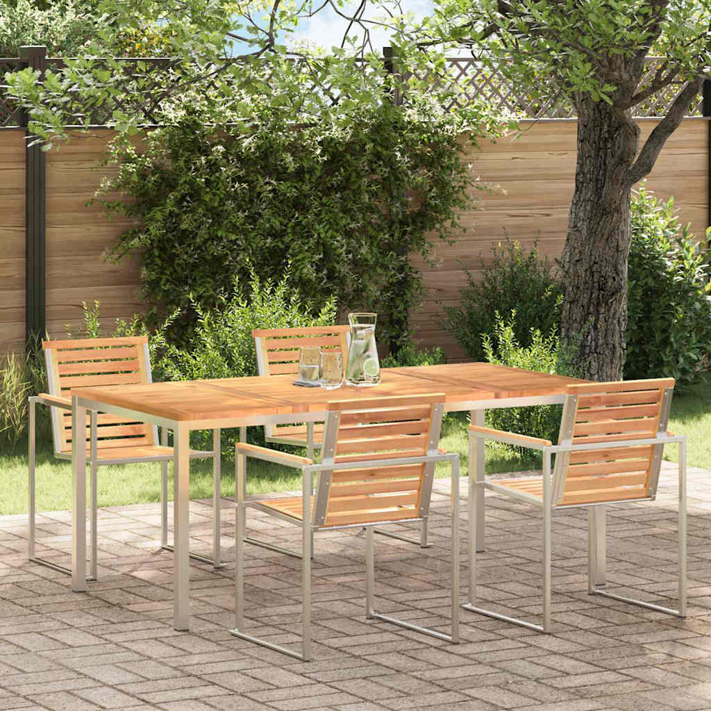 vidaXL Dining Table 180x90x75 cm Solid Teak Wood and Stainless Steel 1