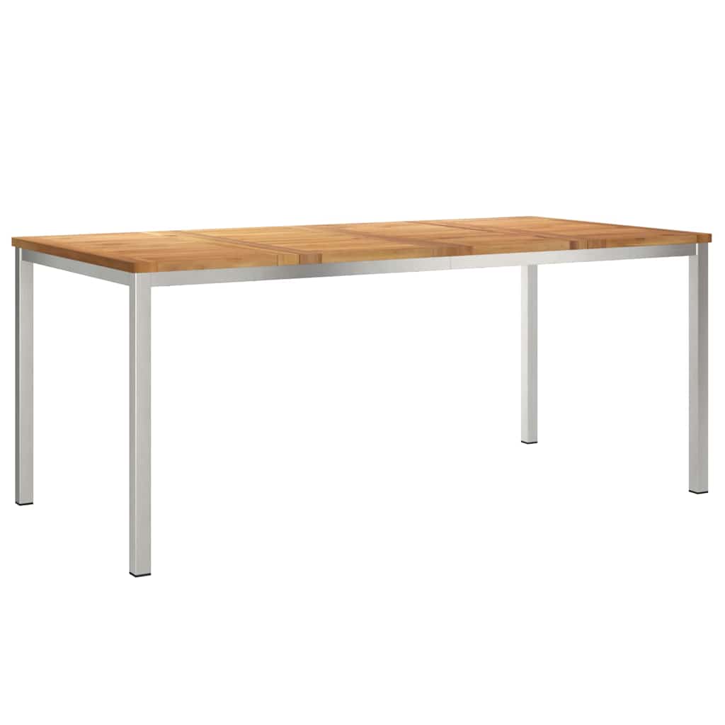 vidaXL Dining Table 180x90x75 cm Solid Teak Wood and Stainless Steel 2