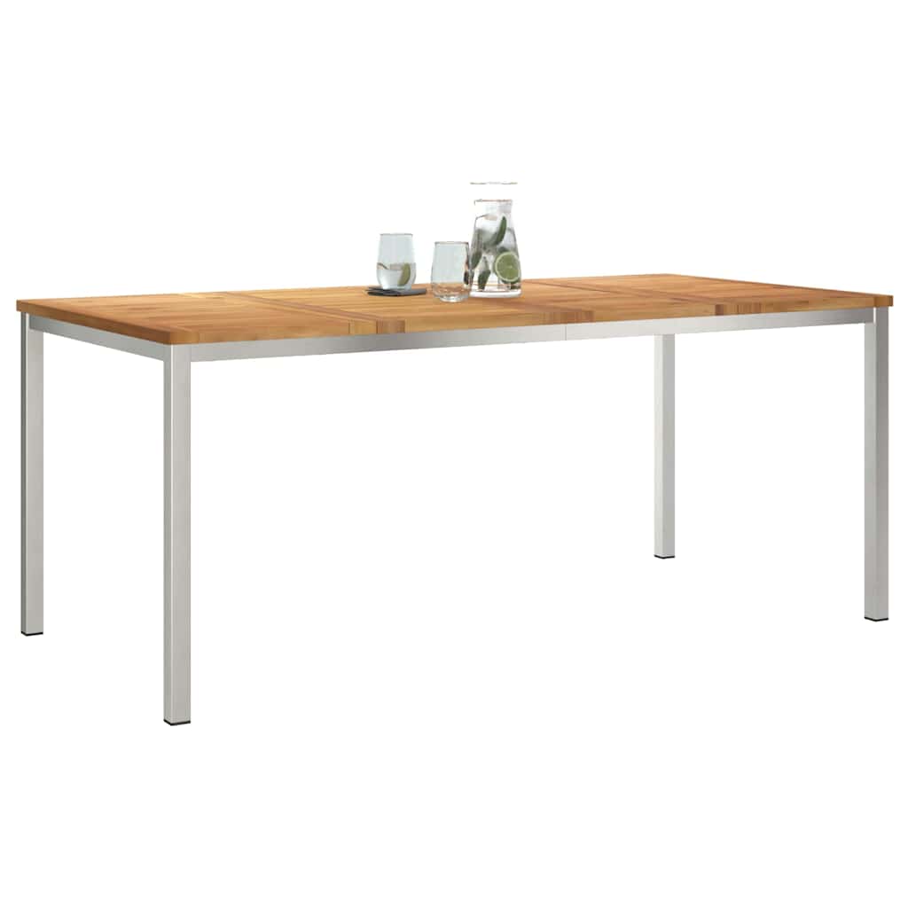 vidaXL Dining Table 180x90x75 cm Solid Teak Wood and Stainless Steel 3