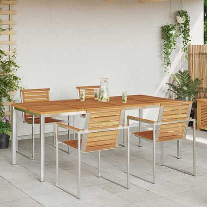 vidaXL Dining Table 200x90x75 cm Solid Acacia Wood and Stainless Steel 4