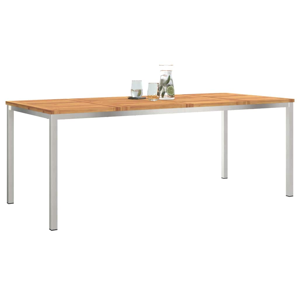 vidaXL Dining Table 200x90x75 cm Solid Acacia Wood and Stainless Steel 3