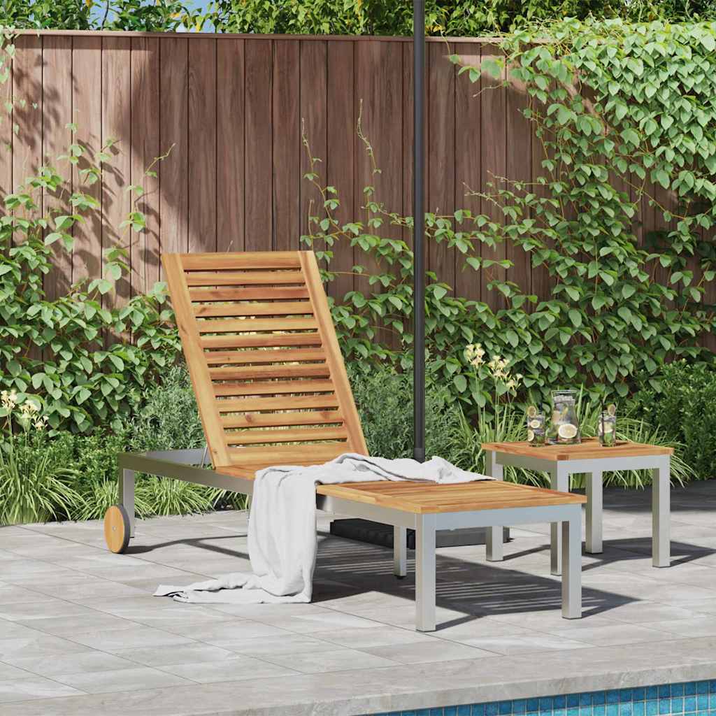 vidaXL Sun Lounger Solid Acacia Wood and Stainless Steel 1
