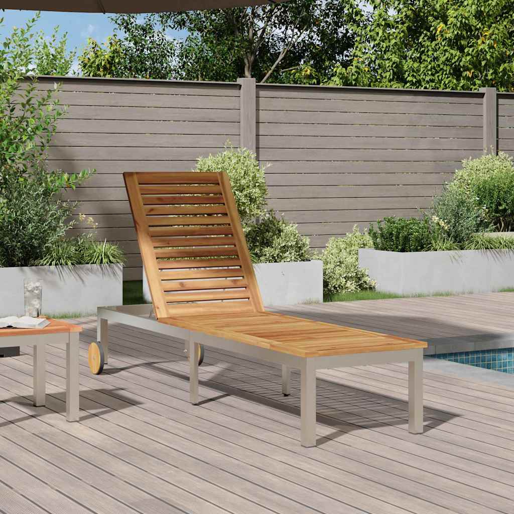 vidaXL Sun Lounger Solid Acacia Wood and Stainless Steel 4