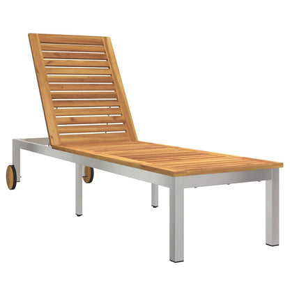vidaXL Sun Lounger Solid Acacia Wood and Stainless Steel 2
