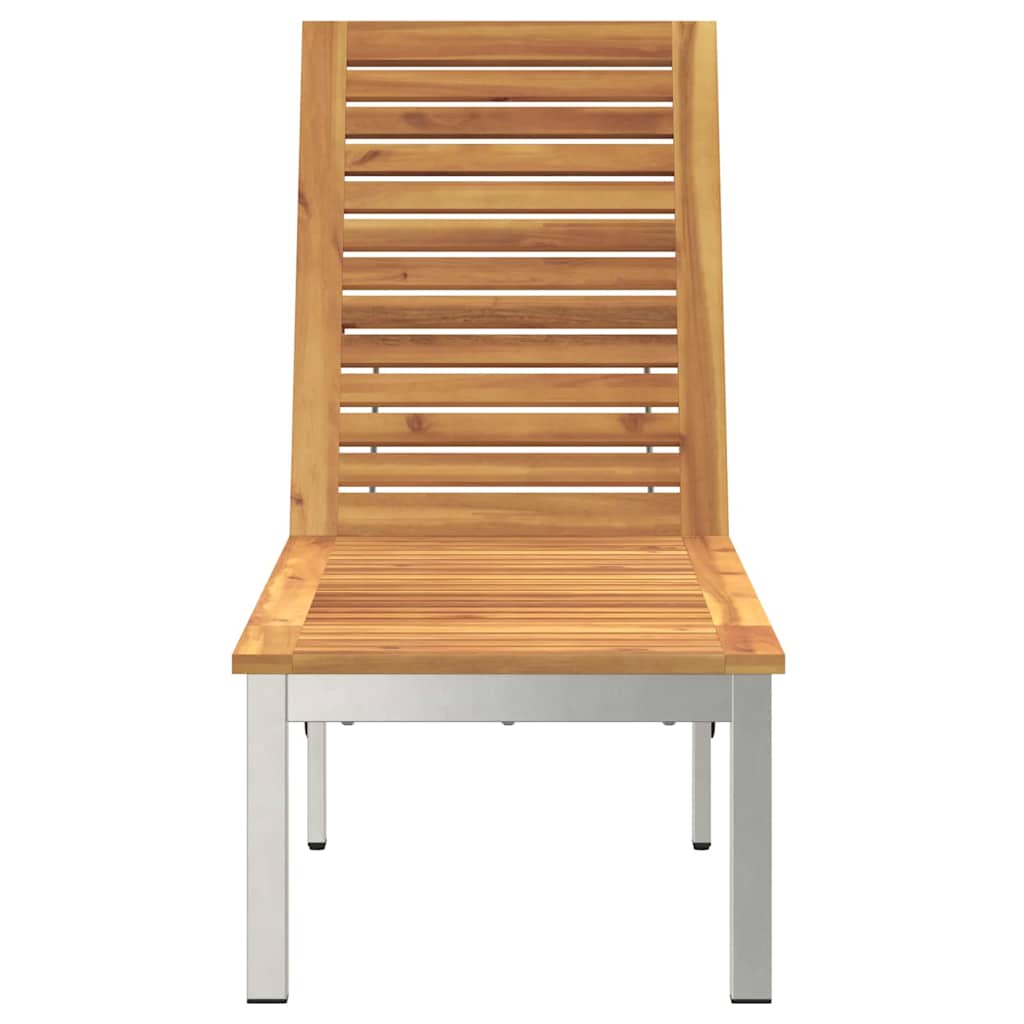 vidaXL Sun Lounger Solid Acacia Wood and Stainless Steel 5