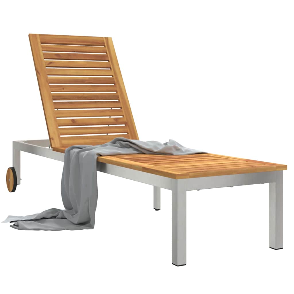 vidaXL Sun Lounger Solid Acacia Wood and Stainless Steel 3