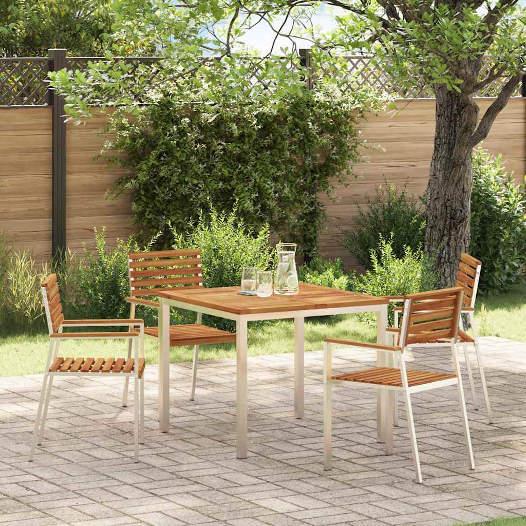 vidaXL Garden Chair 4 pcs Solid Acacia Wood and Stainless Steel 1