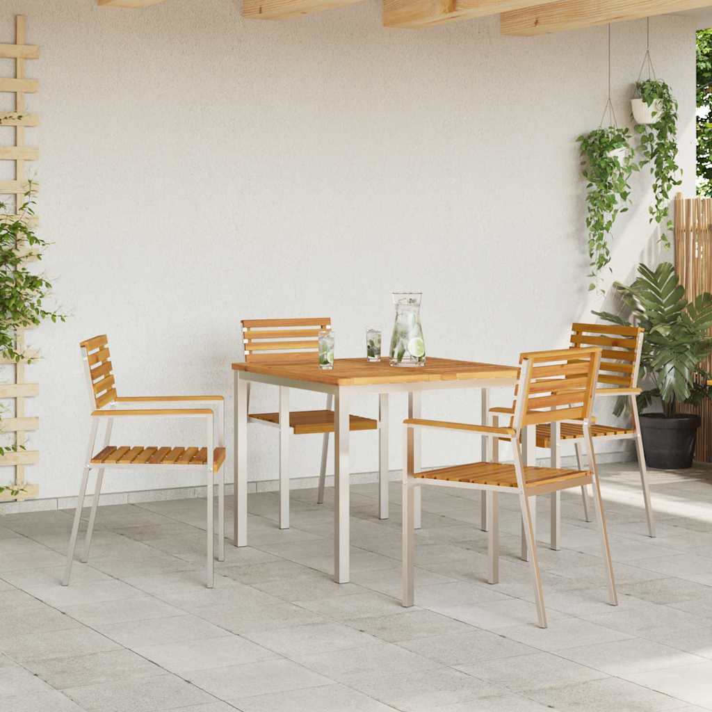 Garden Chair and Stainless Steel Solid acacia wood 4
