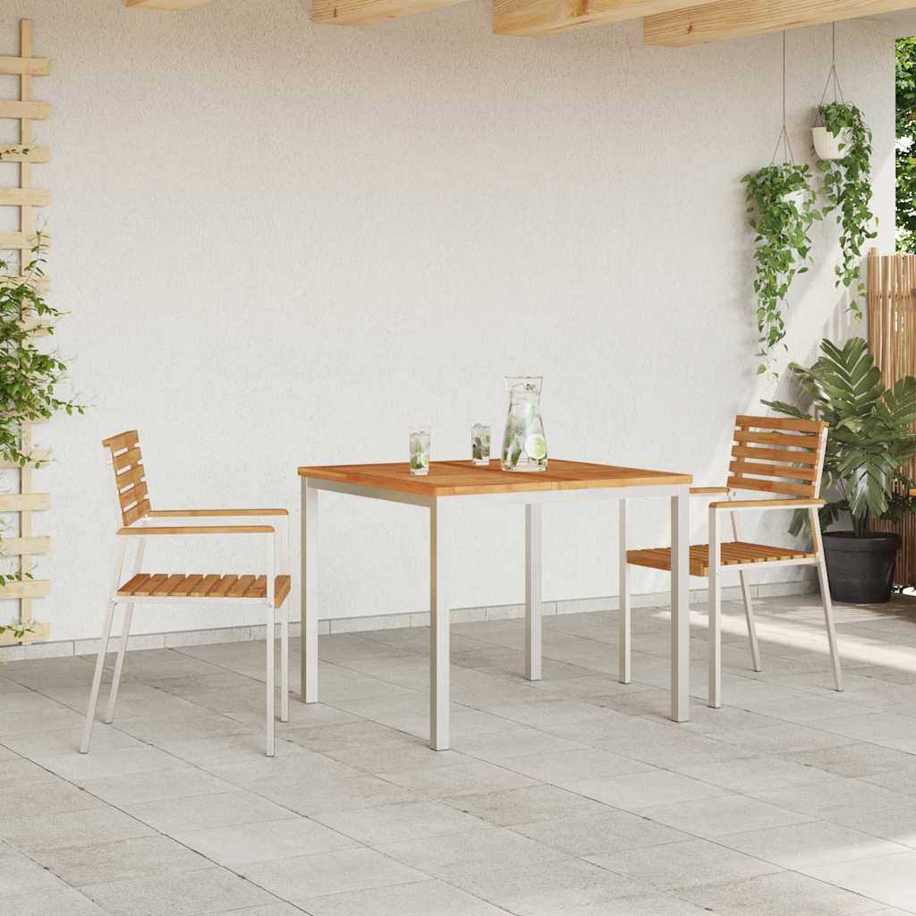 vidaXL Garden Chair 2 pcs Solid Teak Wood and Stainless Steel 3
