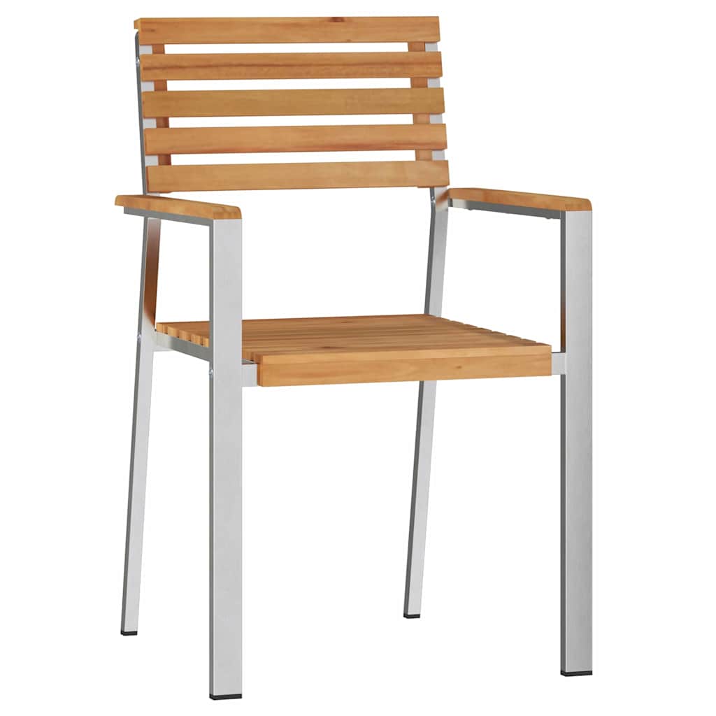 vidaXL Garden Chair 2 pcs Solid Teak Wood and Stainless Steel 2