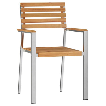vidaXL Garden Chair 2 pcs Solid Teak Wood and Stainless Steel 2